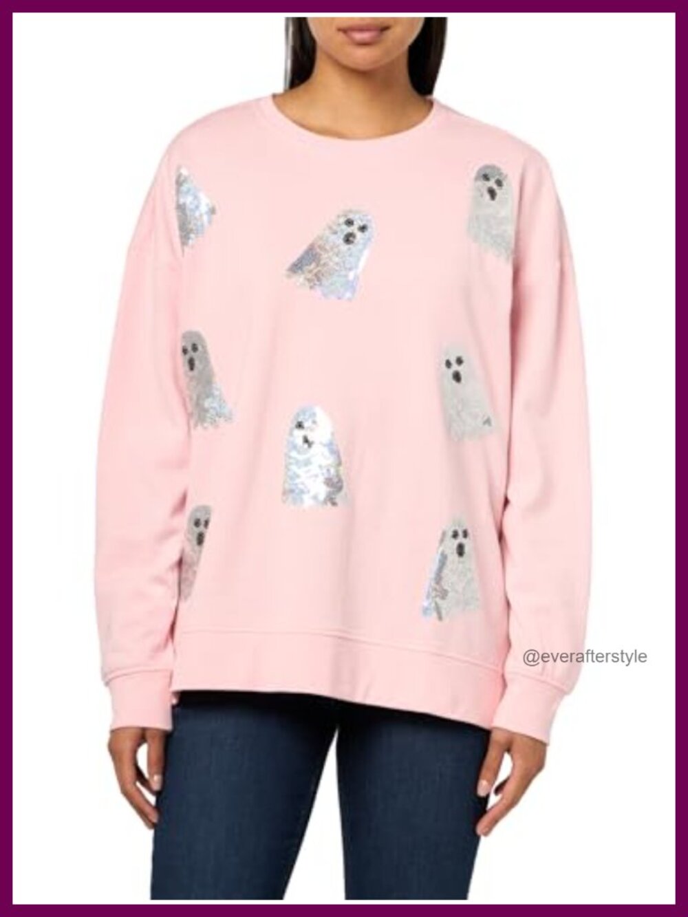 Halloween Ghost Sequin Sweatshirt Crew Neck Long Sleeve Pullover